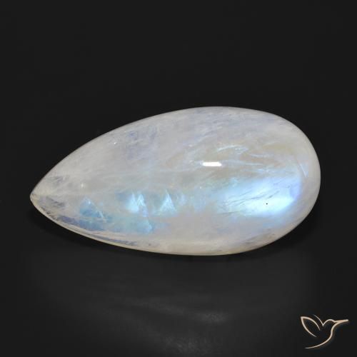 25.85ct Natural Blanco azulado Piedra lunar arcoíris, En forma de pera, Translúcido