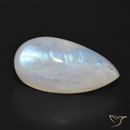 Piedra lunar arcoíris Blanco azulado natural de 25.85 ct, En forma de pera, Translúcido