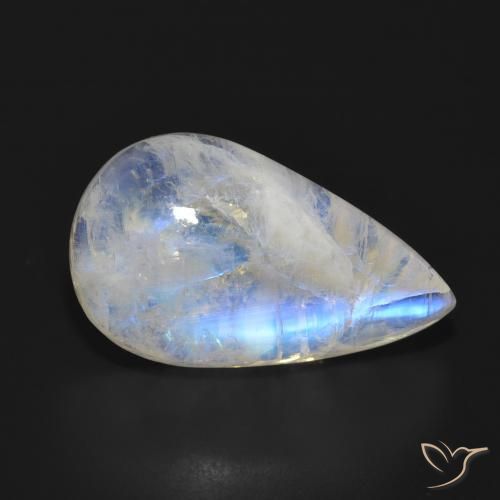 Piedra lunar arcoíris Blanco azulado natural de 17.93 ct, En forma de pera, Translúcido