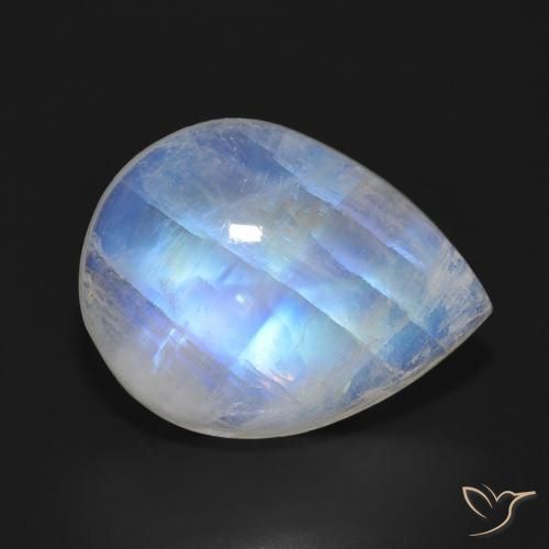 11.64ct Natural Blanco azulado Piedra lunar arcoíris, En forma de pera, Translúcido