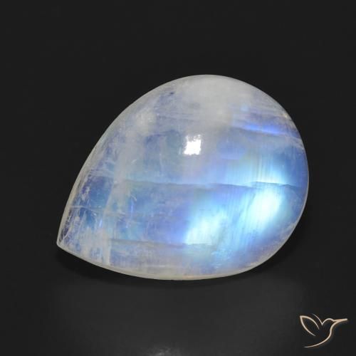 Piedra lunar arcoíris Blanco azulado natural de 11.64 ct, En forma de pera, Translúcido