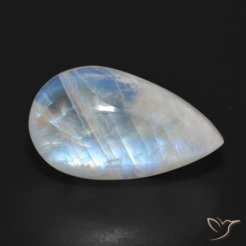 Piedra lunar arcoíris Blanco azulado natural de 21.04 ct, En forma de pera, Translúcido
