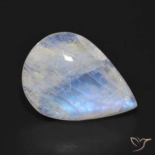 Piedra lunar arcoíris Blanco azulado natural de 18.06 ct, En forma de pera, Translúcido