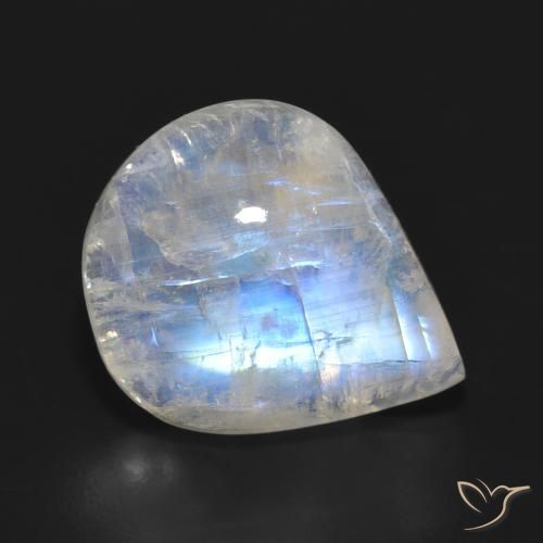 11.15ct Natural Blanco azulado Piedra lunar arcoíris, En forma de pera, Translúcido
