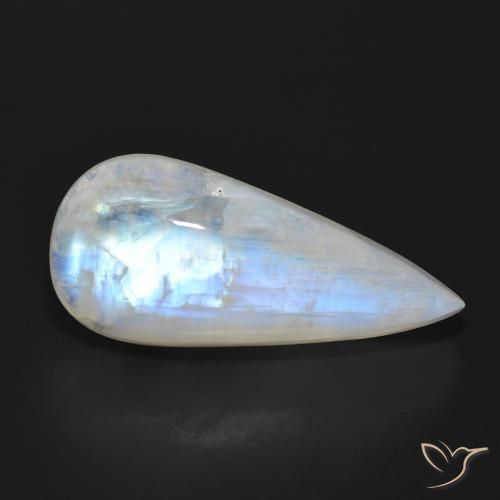 Piedra lunar arcoíris Blanco azulado natural de 24.85 ct, En forma de pera, Translúcido