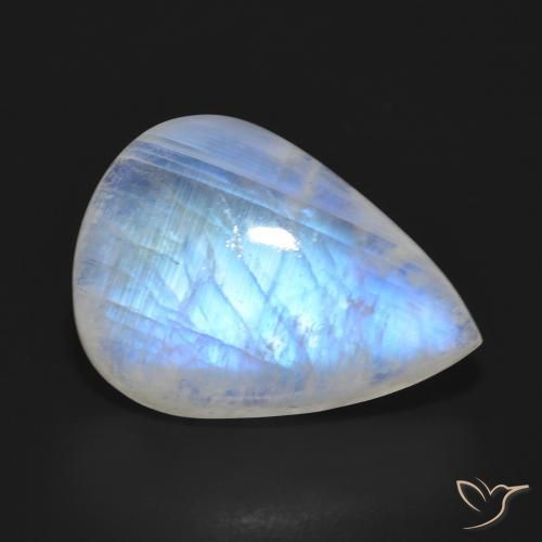 11.87ct Natural Blanco azulado Piedra lunar arcoíris, En forma de pera, Translúcido