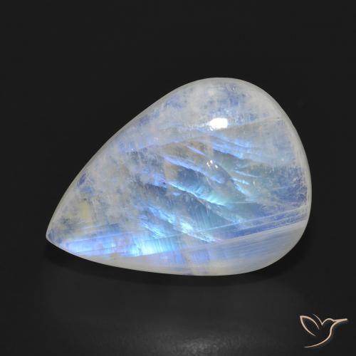 Piedra lunar arcoíris Blanco azulado natural de 11.87 ct, En forma de pera, Translúcido