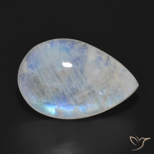 Piedra lunar arcoíris Blanco azulado natural de 18.25 ct, En forma de pera, Translúcido