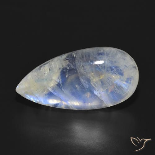 Piedra lunar arcoíris Blanco azulado natural de 18.02 ct, En forma de pera, Translúcido