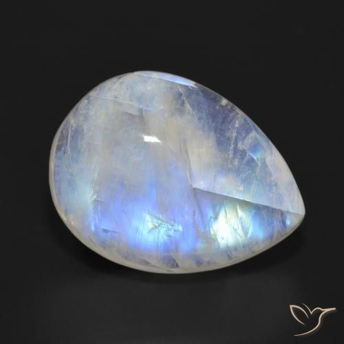 Piedra lunar arcoíris Blanco azulado natural de 18.25 ct, En forma de pera, Translúcido