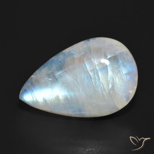15.38ct Natural Blanco azulado Piedra lunar arcoíris, En forma de pera, Translúcido