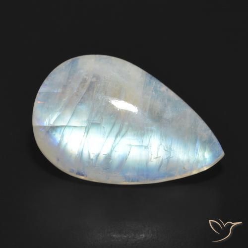 Piedra lunar arcoíris Blanco azulado natural de 15.38 ct, En forma de pera, Translúcido