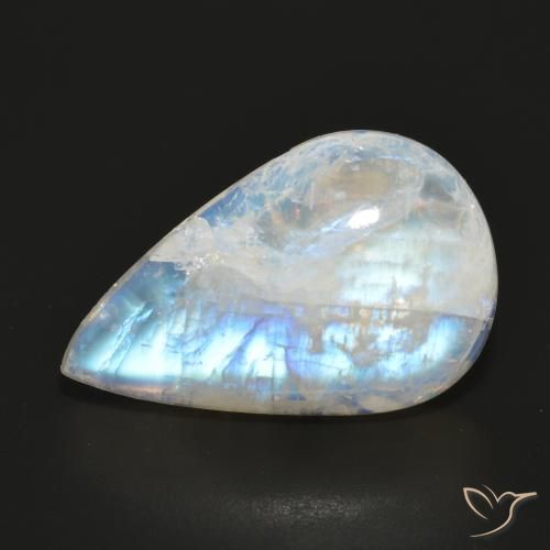 14.33ct Natural Blanco azulado Piedra lunar arcoíris, En forma de pera, Translúcido