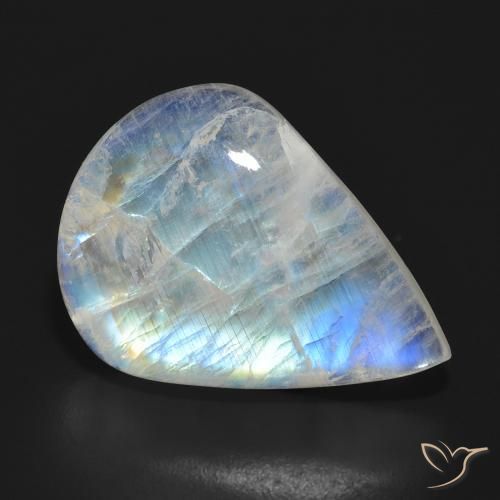 Piedra lunar arcoíris Blanco azulado natural de 15.14 ct, En forma de pera, Translúcido