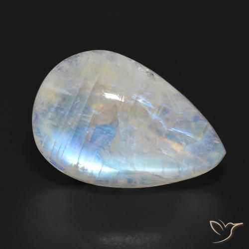 Piedra lunar arcoíris Blanco azulado natural de 17.74 ct, En forma de pera, Translúcido