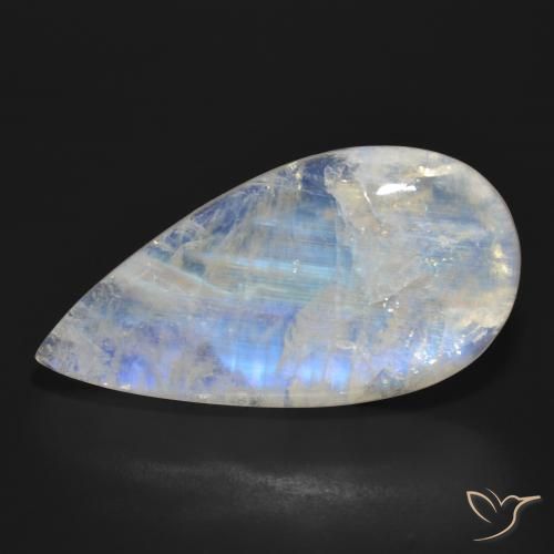 30.09ct Natural Blanco azulado Piedra lunar arcoíris, En forma de pera, Translúcido