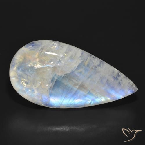 Piedra lunar arcoíris Blanco azulado natural de 30.09 ct, En forma de pera, Translúcido