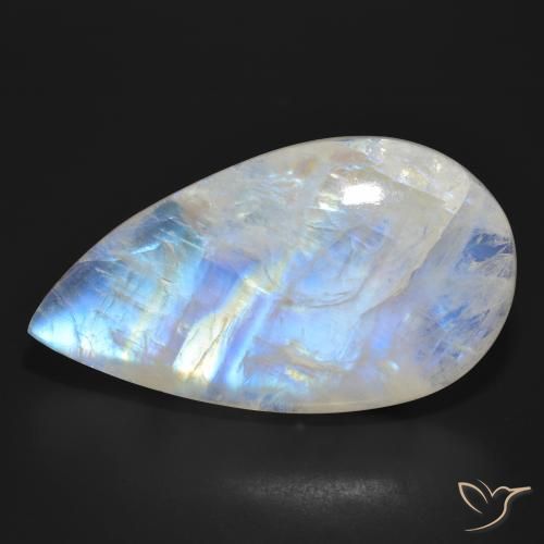 47.03ct Natural Blanco azulado Piedra lunar arcoíris, En forma de pera, Translúcido