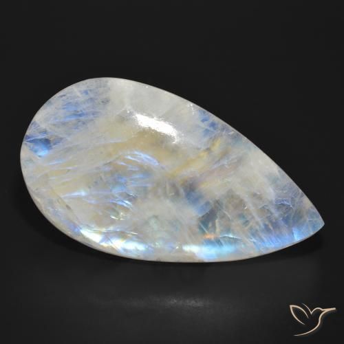 Piedra lunar arcoíris Blanco azulado natural de 47.03 ct, En forma de pera, Translúcido