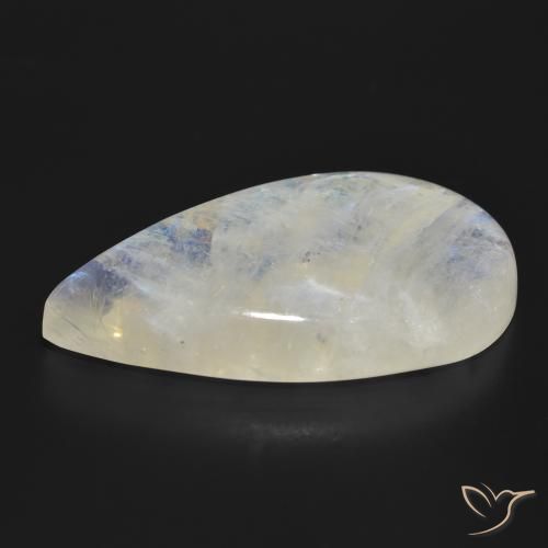 Piedra lunar arcoíris Blanco azulado natural de 47.03 ct, En forma de pera, Translúcido