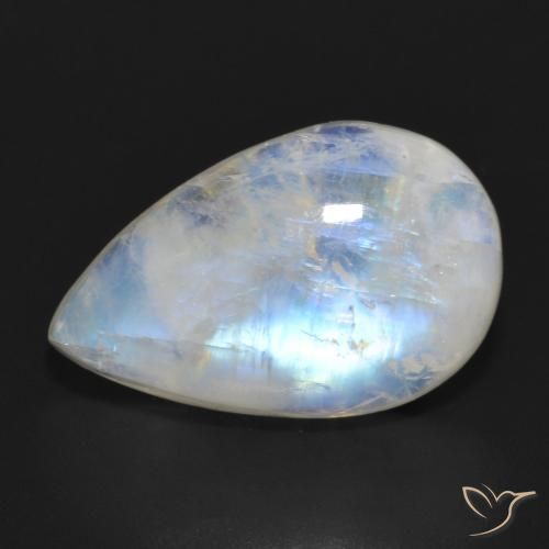 11.69ct Natural Blanco azulado Piedra lunar arcoíris, En forma de pera, Translúcido