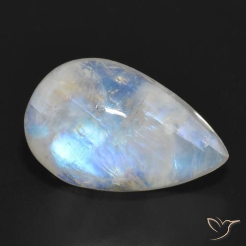 Piedra lunar arcoíris Blanco azulado natural de 11.69 ct, En forma de pera, Translúcido