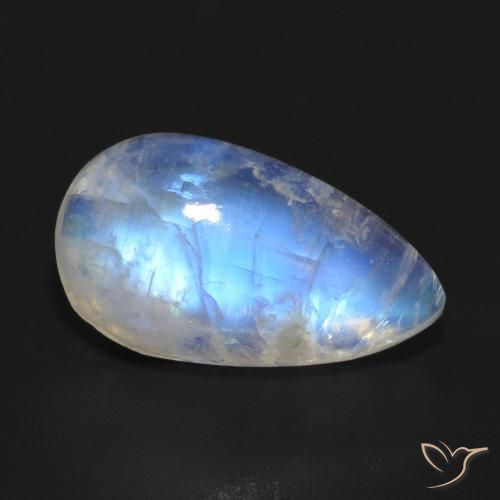Piedra lunar arcoíris Blanco azulado natural de 7.10 ct, En forma de pera, Translúcido