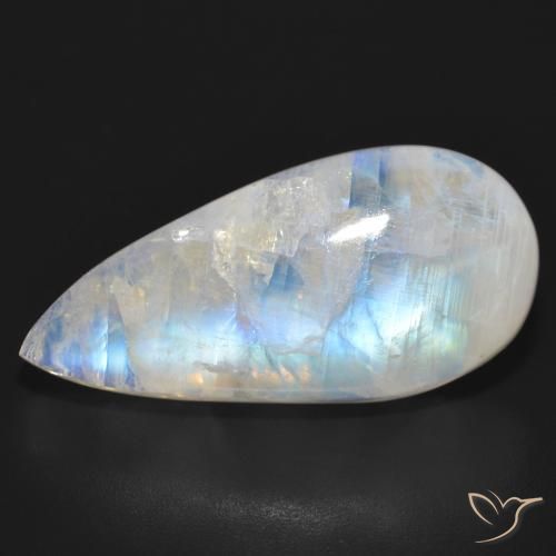 23.92ct Natural Blanco azulado Piedra lunar arcoíris, En forma de pera, Translúcido