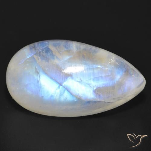 Piedra lunar arcoíris Blanco azulado natural de 20.60 ct, En forma de pera, Translúcido