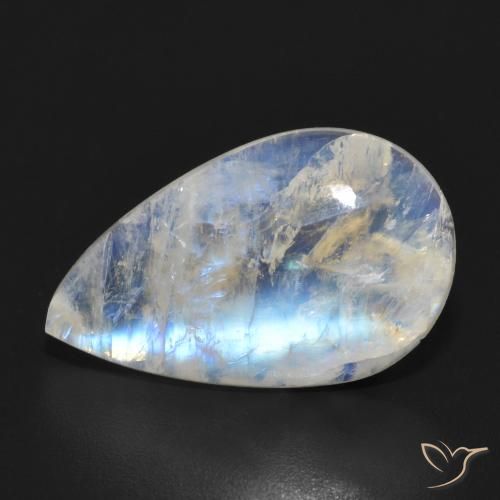 7.51ct Natural Blanco azulado Piedra lunar arcoíris, En forma de pera, Translúcido