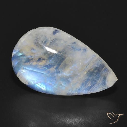 Piedra lunar arcoíris Blanco azulado natural de 7.51 ct, En forma de pera, Translúcido