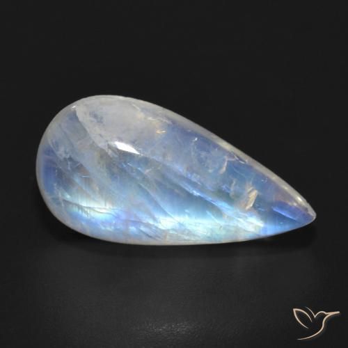 Piedra lunar arcoíris Blanco azulado natural de 7.64 ct, En forma de pera, Translúcido