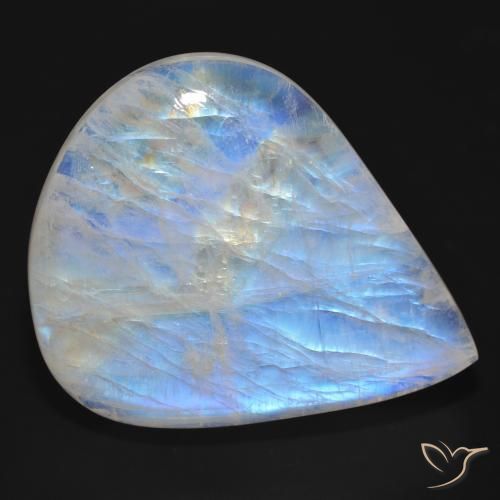 Piedra lunar arcoíris Blanco azulado natural de 76.92 ct, En forma de pera, Translúcido