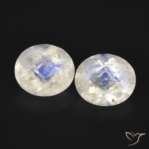 2.16ctw Natural Blanco azulado Piedra lunar arcoíris, Ovalada, Transparente
