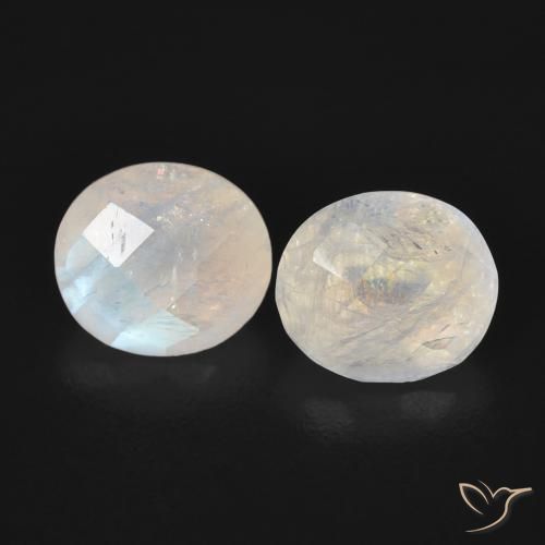 2.37ctw Natural Blanco azulado Piedra lunar arcoíris, Ovalada, Translúcido
