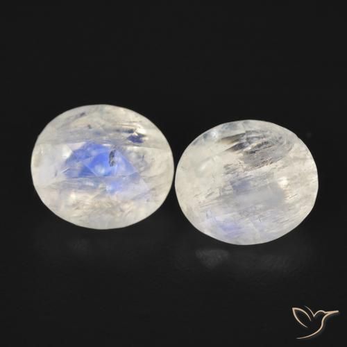 2.45ctw Natural Blanco azulado Piedra lunar arcoíris, Ovalada, Transparente