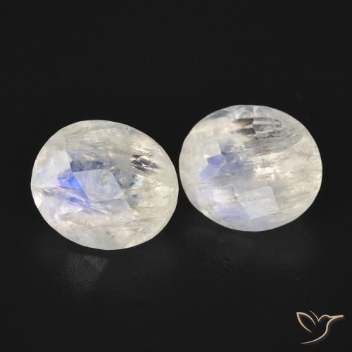 Gemas de Piedra lunar arcoíris Blanco azulado natural de 2.45 ct, Ovalada, Transparente