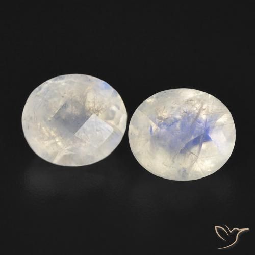 2.44ctw Natural Blanco azulado Piedra lunar arcoíris, Ovalada, Transparente