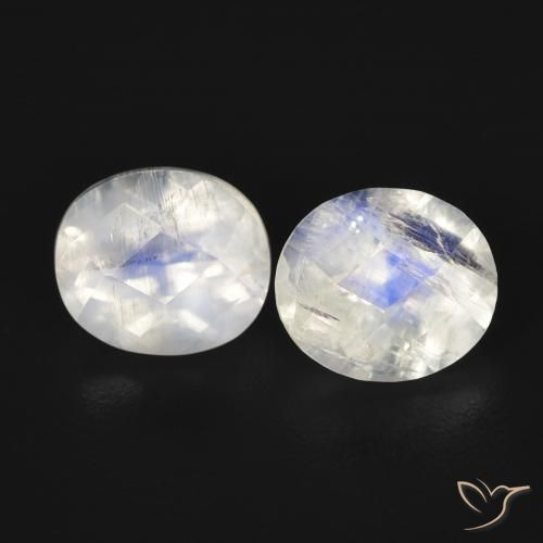 2.20ctw Natural Blanco azulado Piedra lunar arcoíris, Ovalada, Transparente
