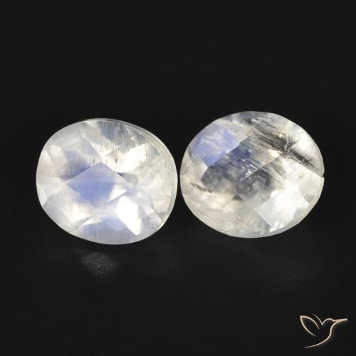 Gemas de Piedra lunar arcoíris Blanco azulado natural de 2.20 ct, Ovalada, Transparente