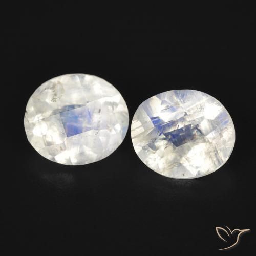 2.07ctw Natural Blanco azulado Piedra lunar arcoíris, Ovalada, Transparente