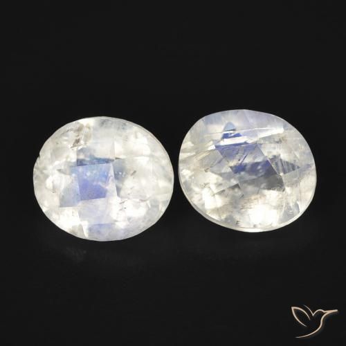 Gemas de Piedra lunar arcoíris Blanco azulado natural de 2.07 ct, Ovalada, Transparente