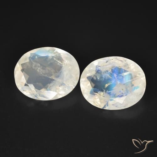 5.65ctw Natural Blanco azulado Piedra lunar arcoíris, Ovalada, Transparente