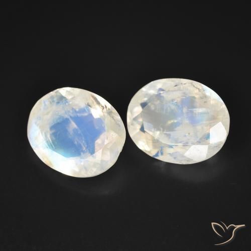 Gemas de Piedra lunar arcoíris Blanco azulado natural de 5.65 ct, Ovalada, Transparente