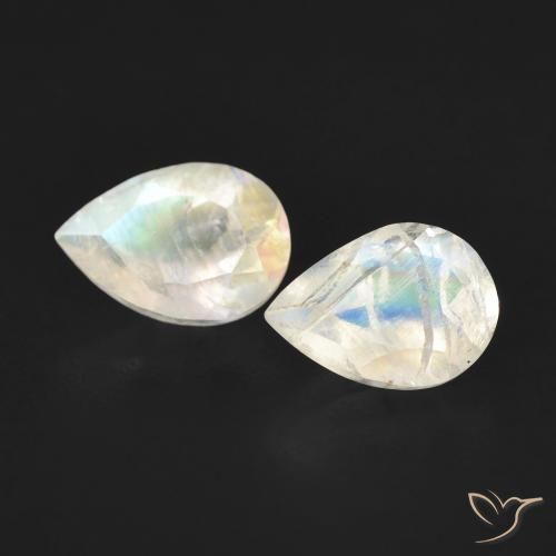 0.88ctw Natural Blanco azulado Piedra lunar arcoíris, En forma de pera, Transparente