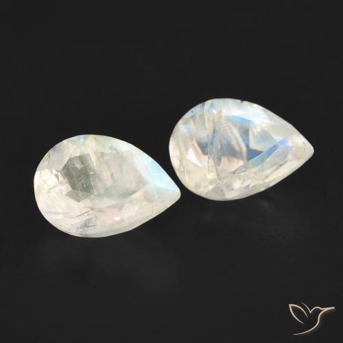 Gemas de Piedra lunar arcoíris Blanco azulado natural de 0.88 ct, En forma de pera, Transparente