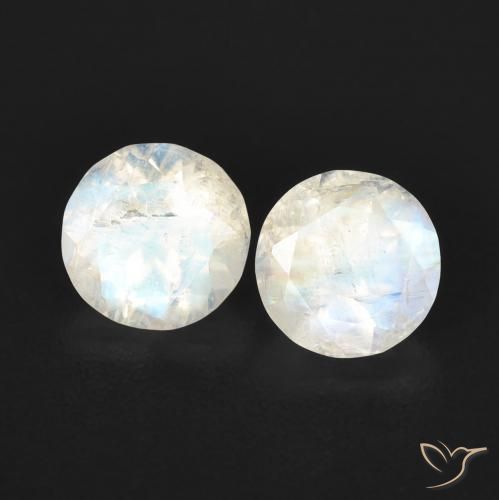 1.03ctw Natural Blanco azulado Piedra lunar arcoíris, Redondo, Transparente