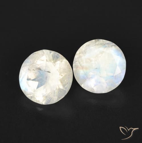 Gemas de Piedra lunar arcoíris Blanco azulado natural de 1.03 ct, Redondo, Transparente