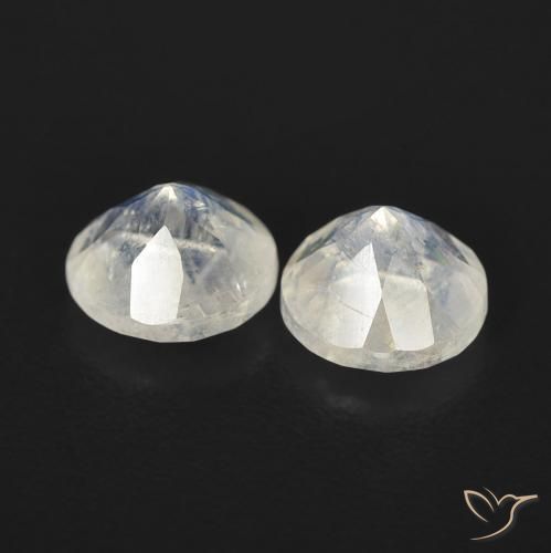 Gemas de Piedra lunar arcoíris Blanco azulado natural de 1.03 ct, Redondo, Transparente