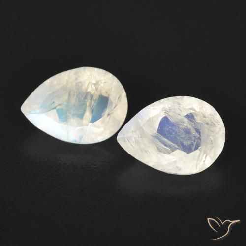 1.28ctw Natural Blanco azulado Piedra lunar arcoíris, En forma de pera, Transparente